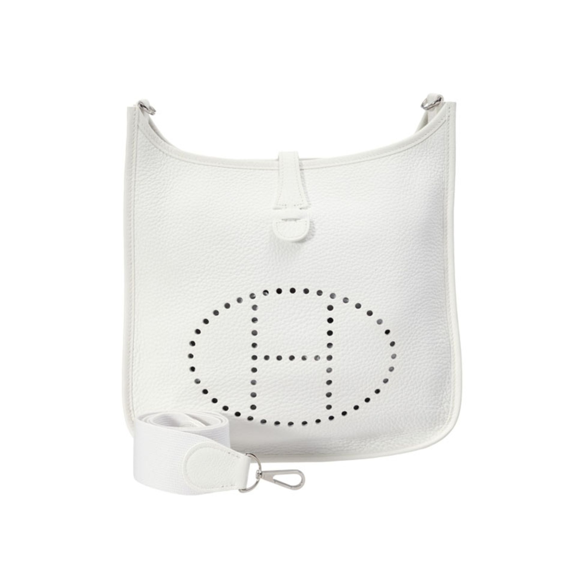 Hermès, sac Evelyne 29 en cuir togo blanc, année 2007, bandoulière en toile blanche, housse, 29x27 c