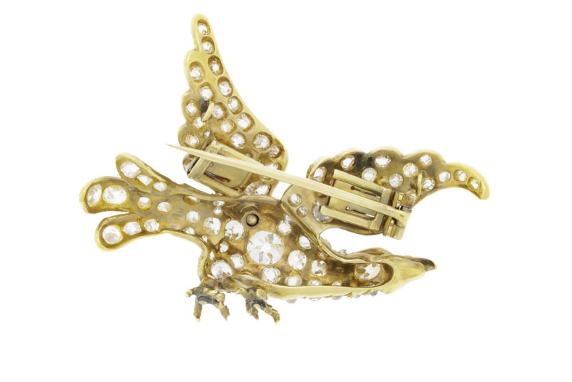 Broche fin XIXe s., or figurant un aigle les ailes déployées entièrement pavée de diamants taille an - Image 3 of 3