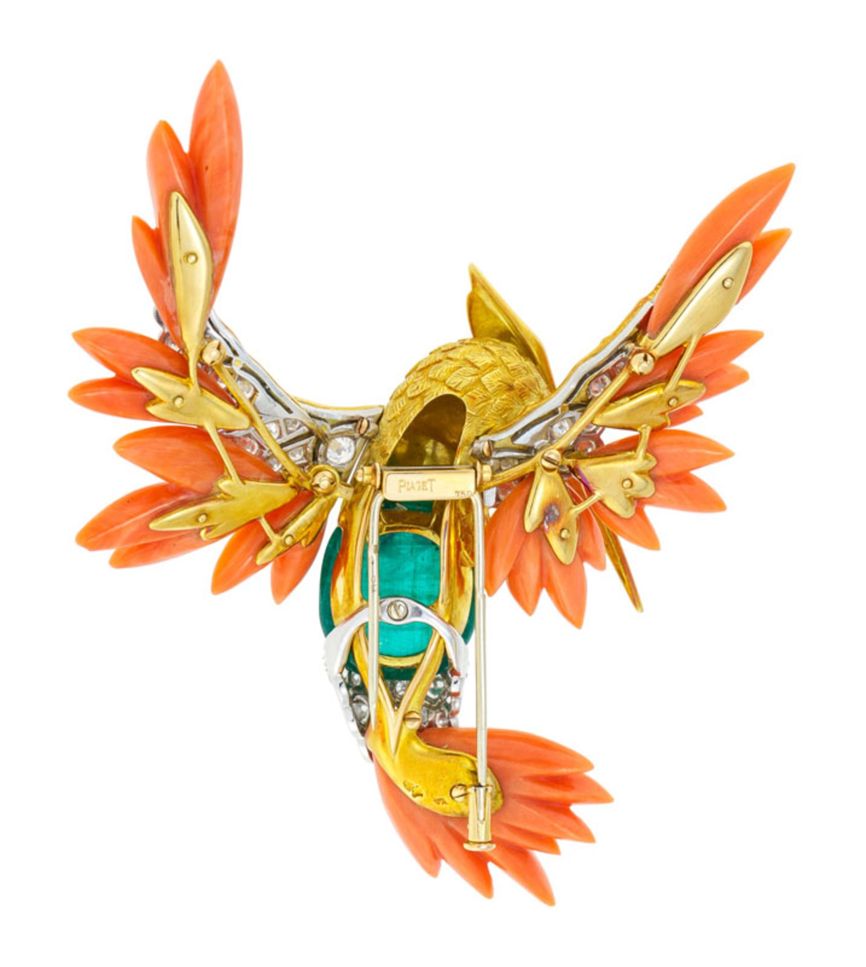 Piaget, broche or 750 et platine sylisant un colibri serti d'une émeraude, de diamants, d'un saphir - Image 5 of 7