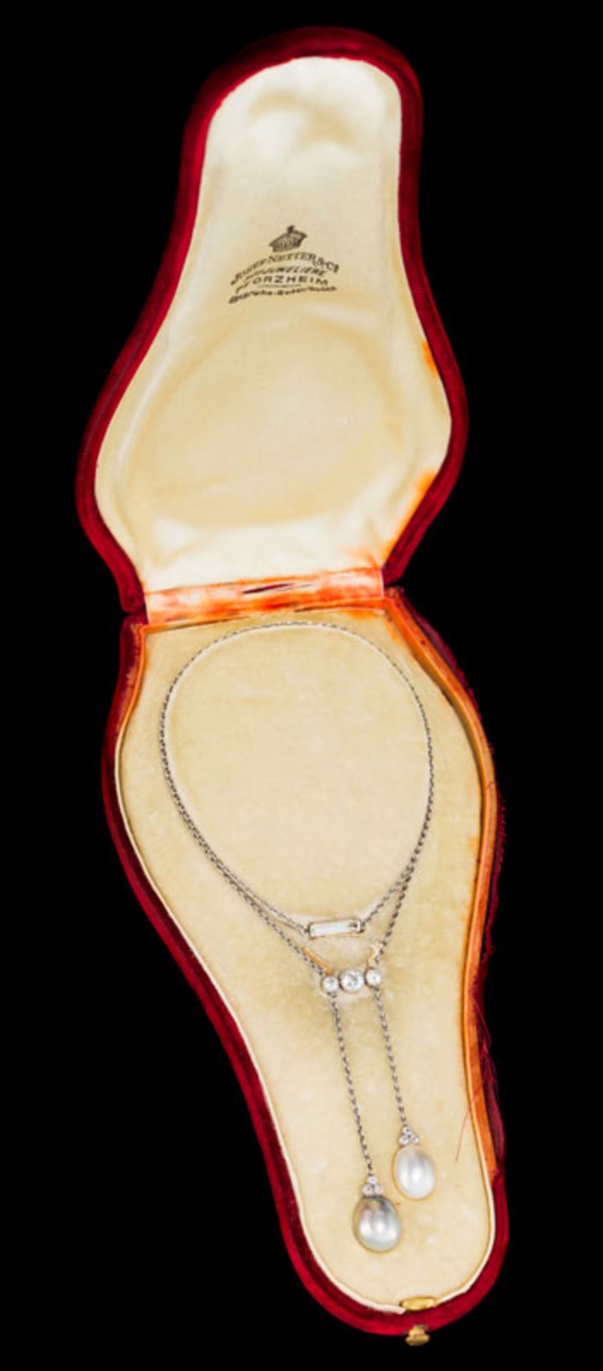 Collier Belle Epoque négligé platine à maille forçat retenant deux perles naturelles suspendues à un - Image 4 of 6