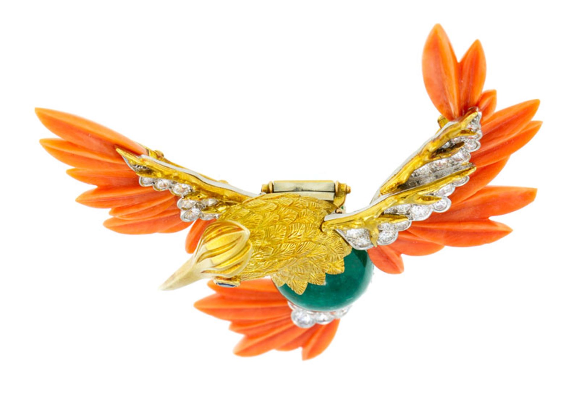 Piaget, broche or 750 et platine sylisant un colibri serti d'une émeraude, de diamants, d'un saphir - Image 4 of 7