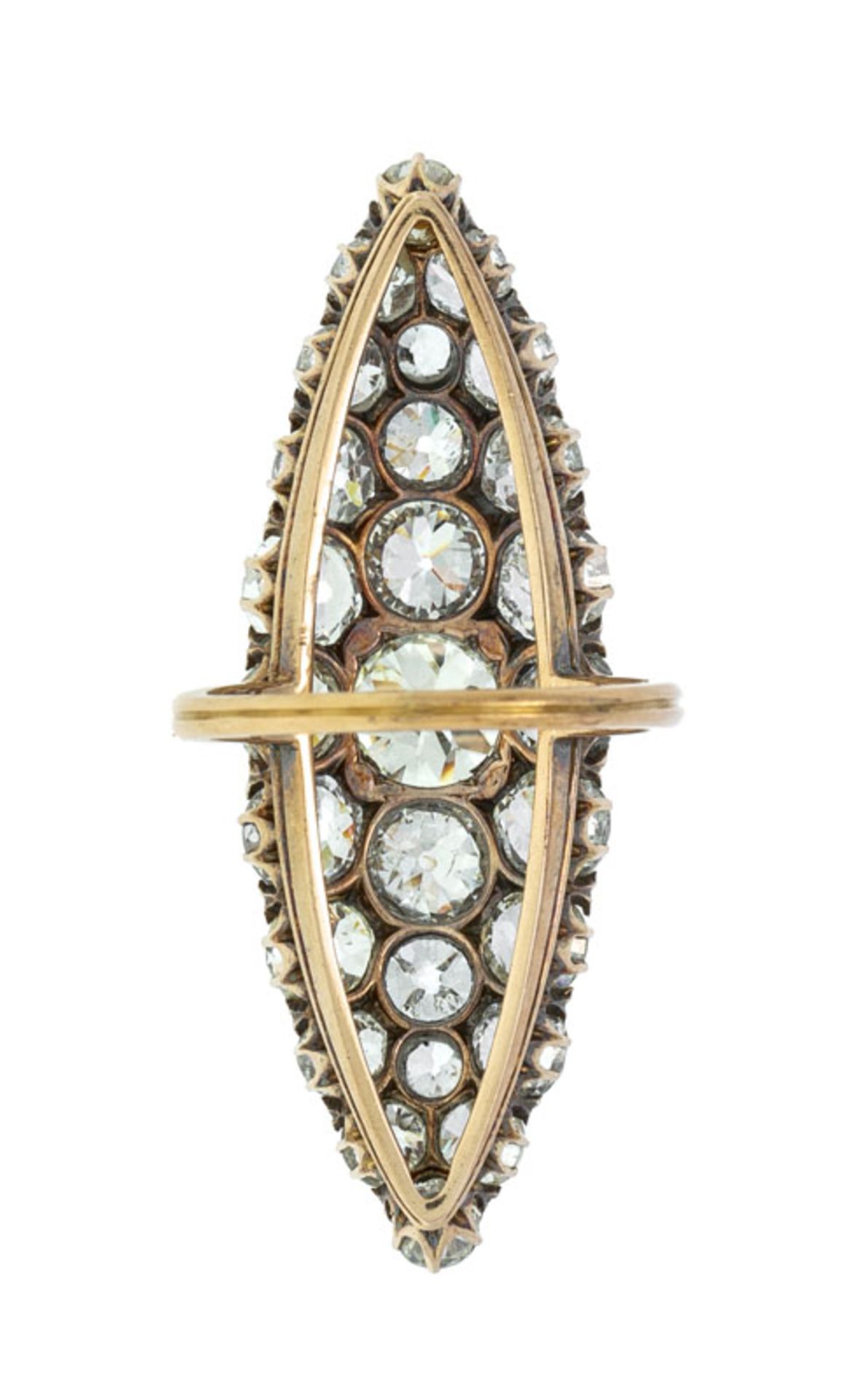 Bague marquise fin XIXe s., or et argent pavée de diamants taille old european cut - Bild 6 aus 6