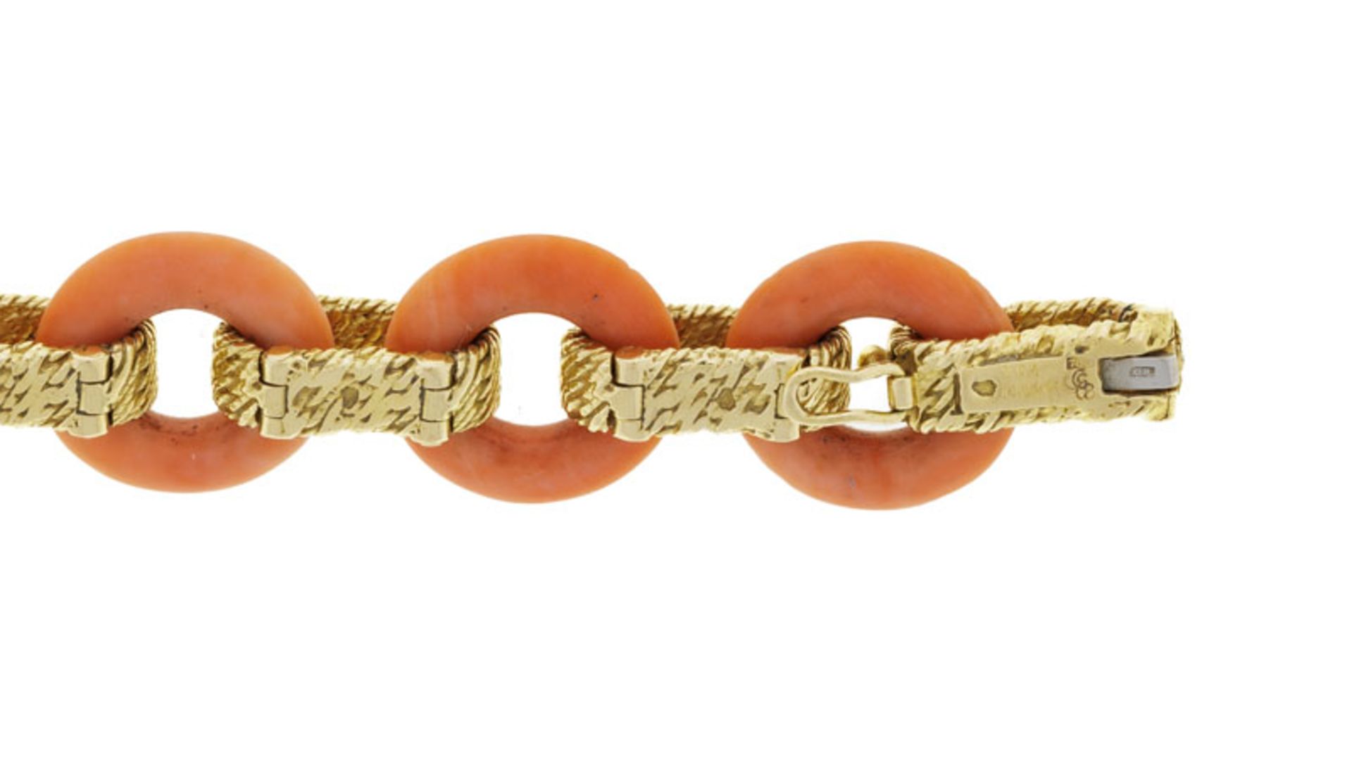 Van Cleef & Arpels, bracelet années 1970 or 750 à maillons texturés alternés d'anneaux de corail - Image 4 of 5