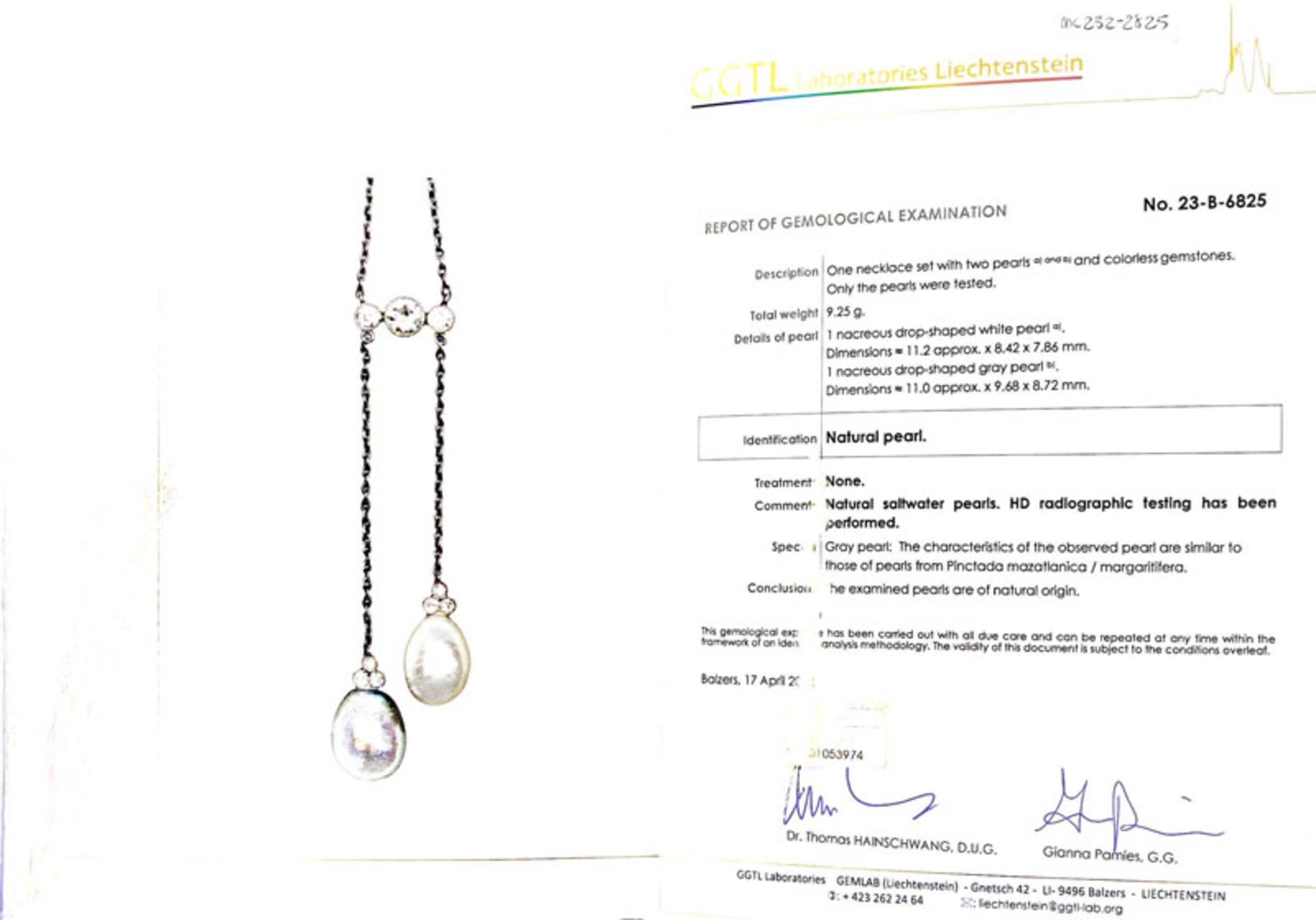 Collier Belle Epoque négligé platine à maille forçat retenant deux perles naturelles suspendues à un - Bild 6 aus 6