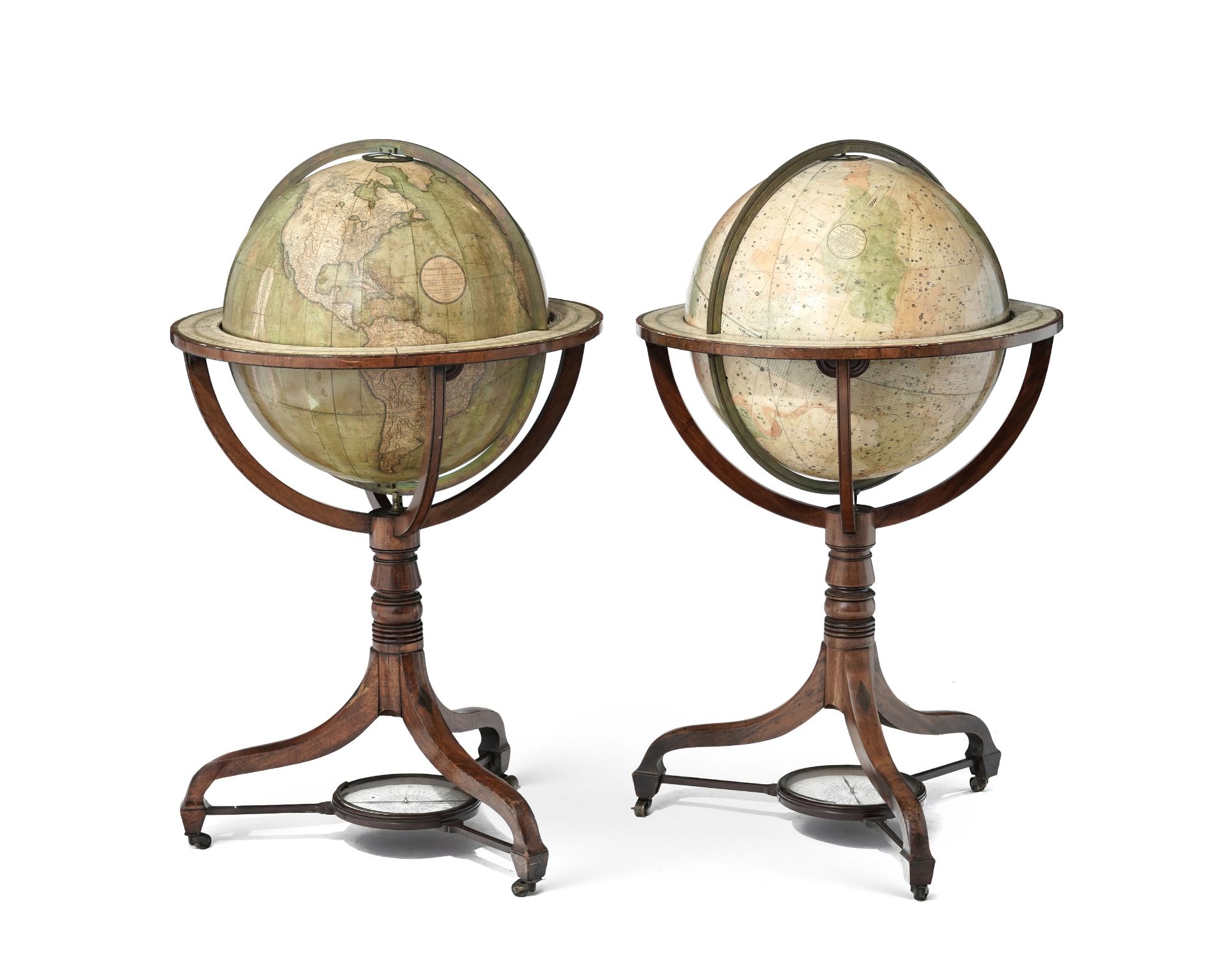 Paire de globes terrestre et céleste de parquet par J & W Cary, le globe terrestre daté 1806, le glo - Image 2 of 10