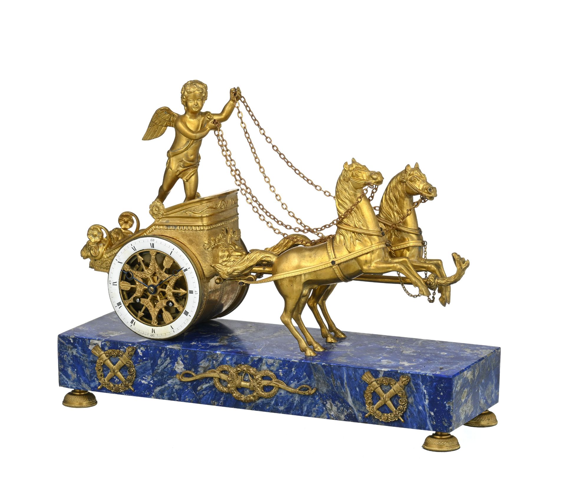 Pendule au char d'époque Restauration, en bronze doré, figurant un Amour tiré par des chevaux, 34x43 - Image 2 of 10