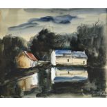 Maurice de Vlaminck (1876-1958), Maisons au bord de l'eau , c. 1930, aquarelle, encre et gouache su