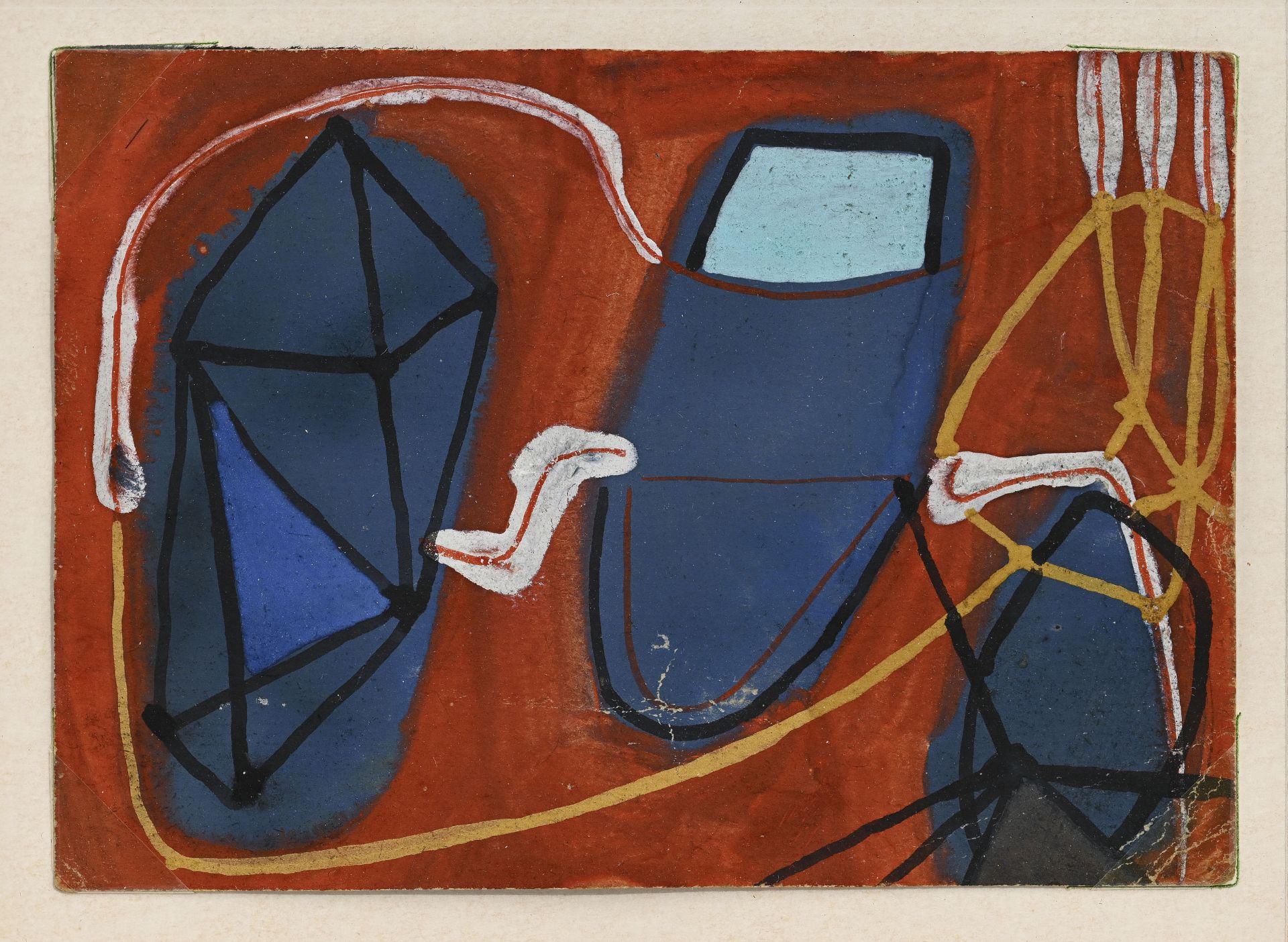 Alberto Burri (1915-1995), Sans titre, 1950, tempera sur papier, dédicacée, 6,1x8,6 cm