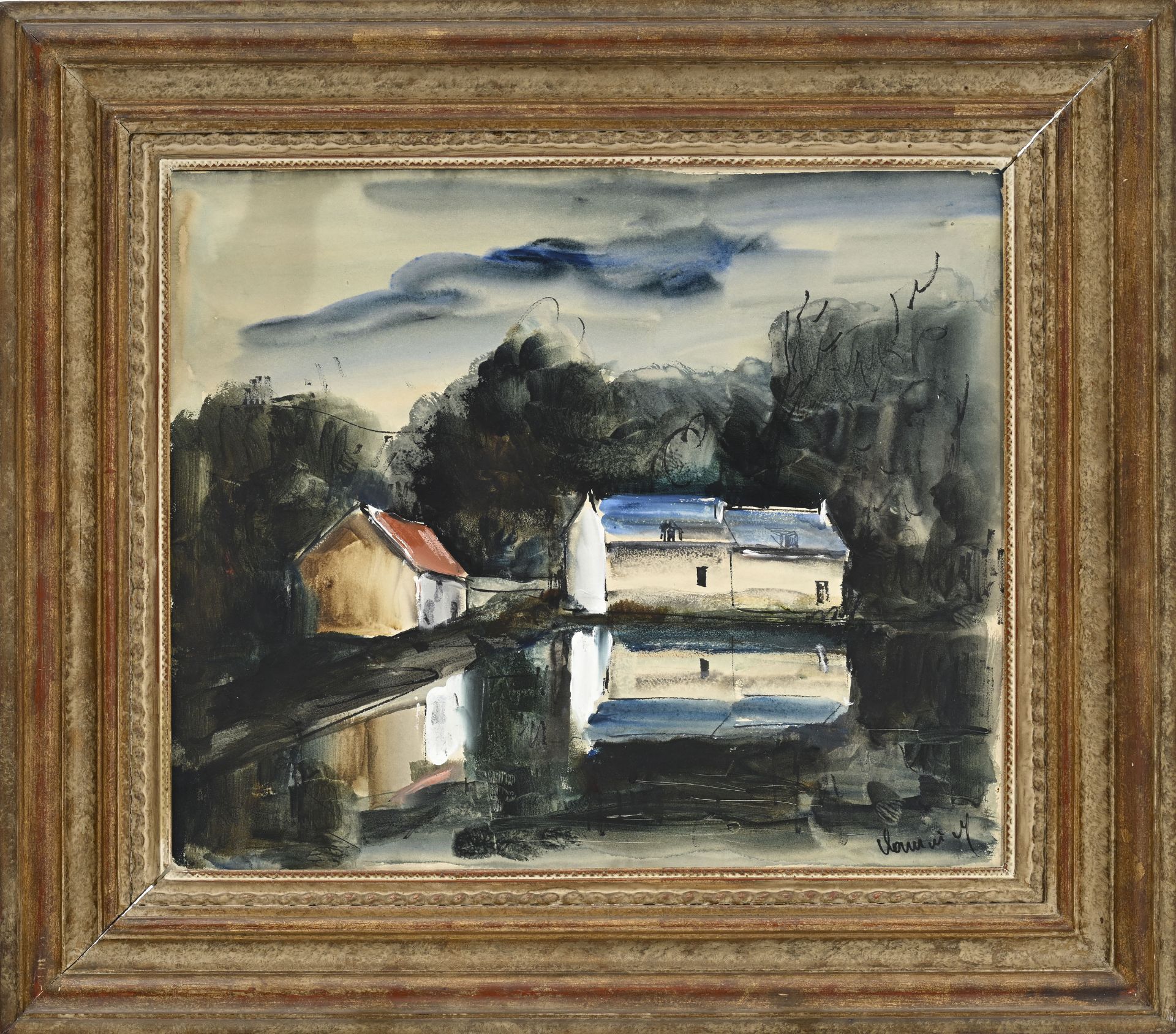 Maurice de Vlaminck (1876-1958), Maisons au bord de l'eau , c. 1930, aquarelle, encre et gouache su - Image 2 of 6
