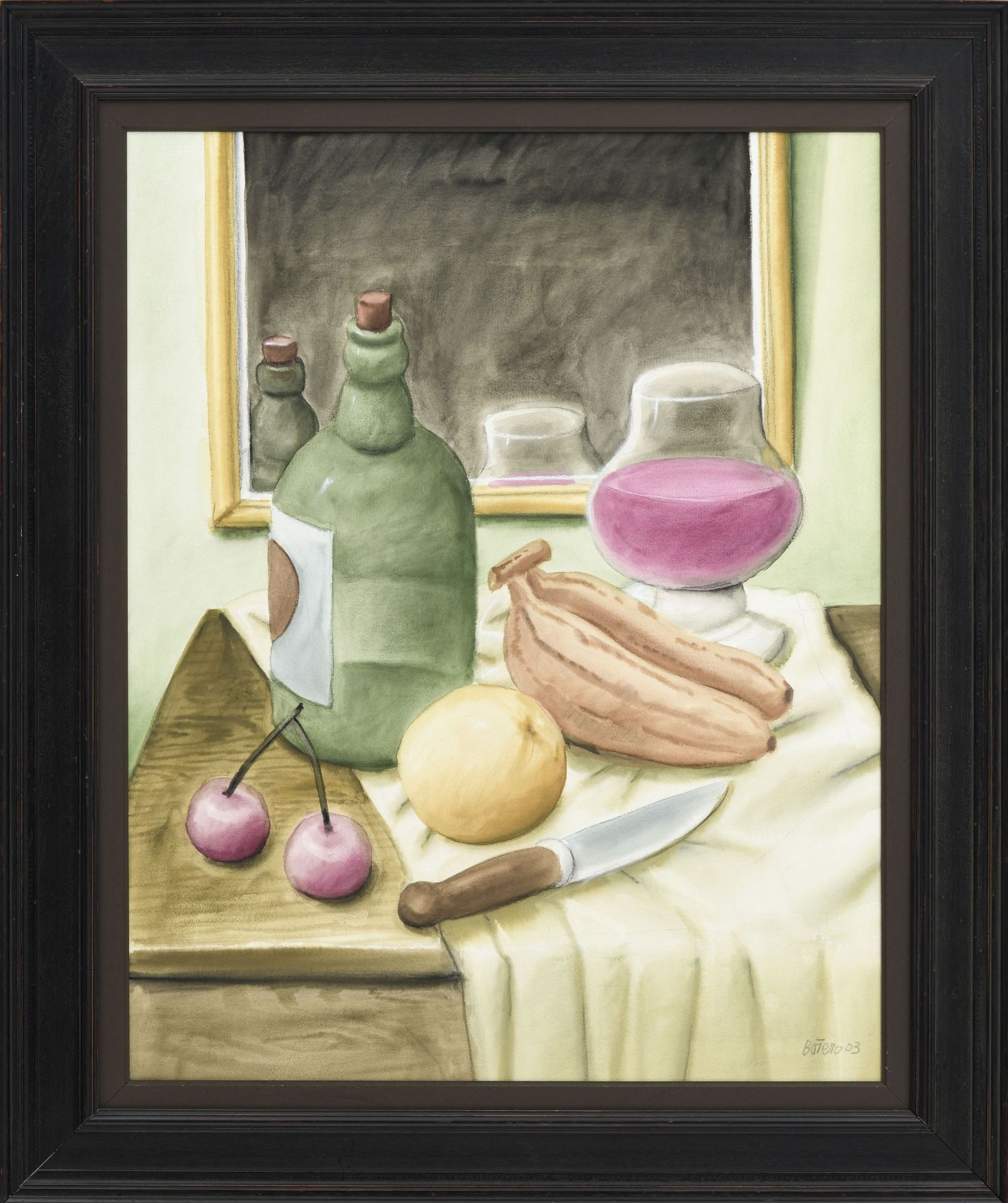 Fernando Botero (1932), Nature morte aux fruits et bouteille, 2003, aquarelle sur papier, signée et - Image 2 of 5
