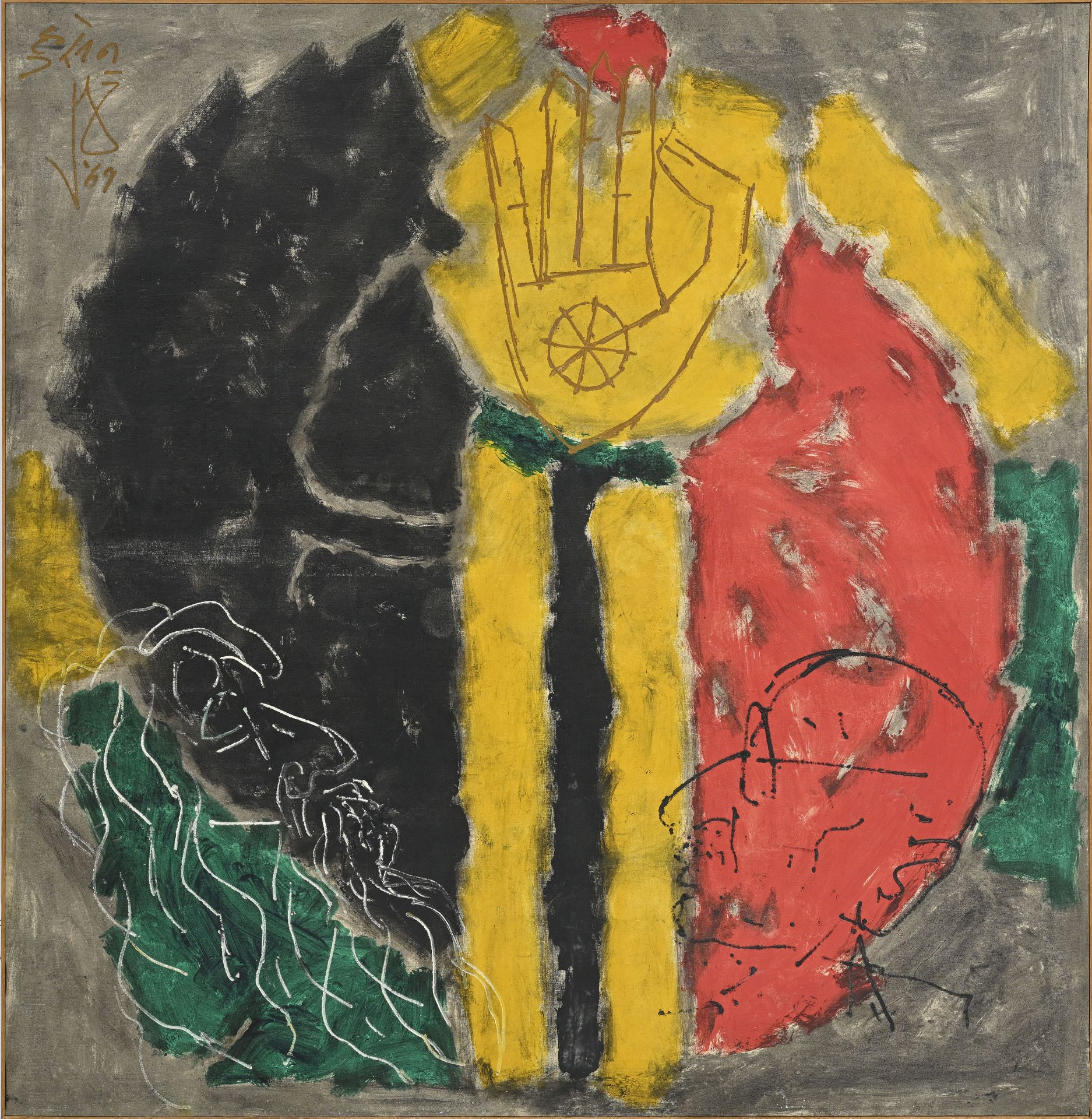 Maqbool Fida Husain@(1915-2011), Invocation de la paix, 1969, huile sur toile, signée et datée - Image 2 of 9