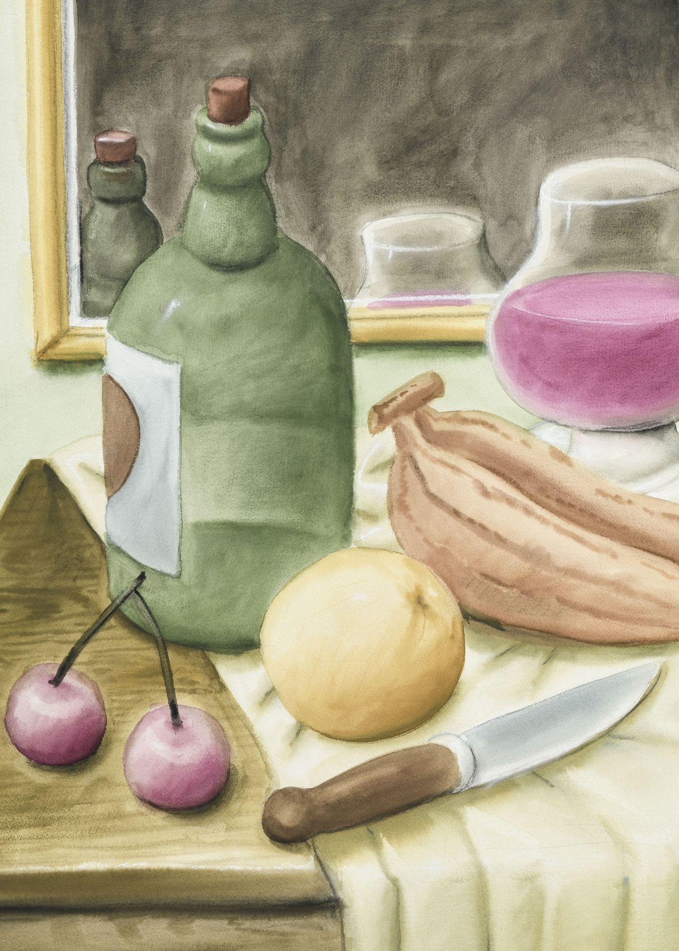Fernando Botero (1932), Nature morte aux fruits et bouteille, 2003, aquarelle sur papier, signée et - Image 3 of 5
