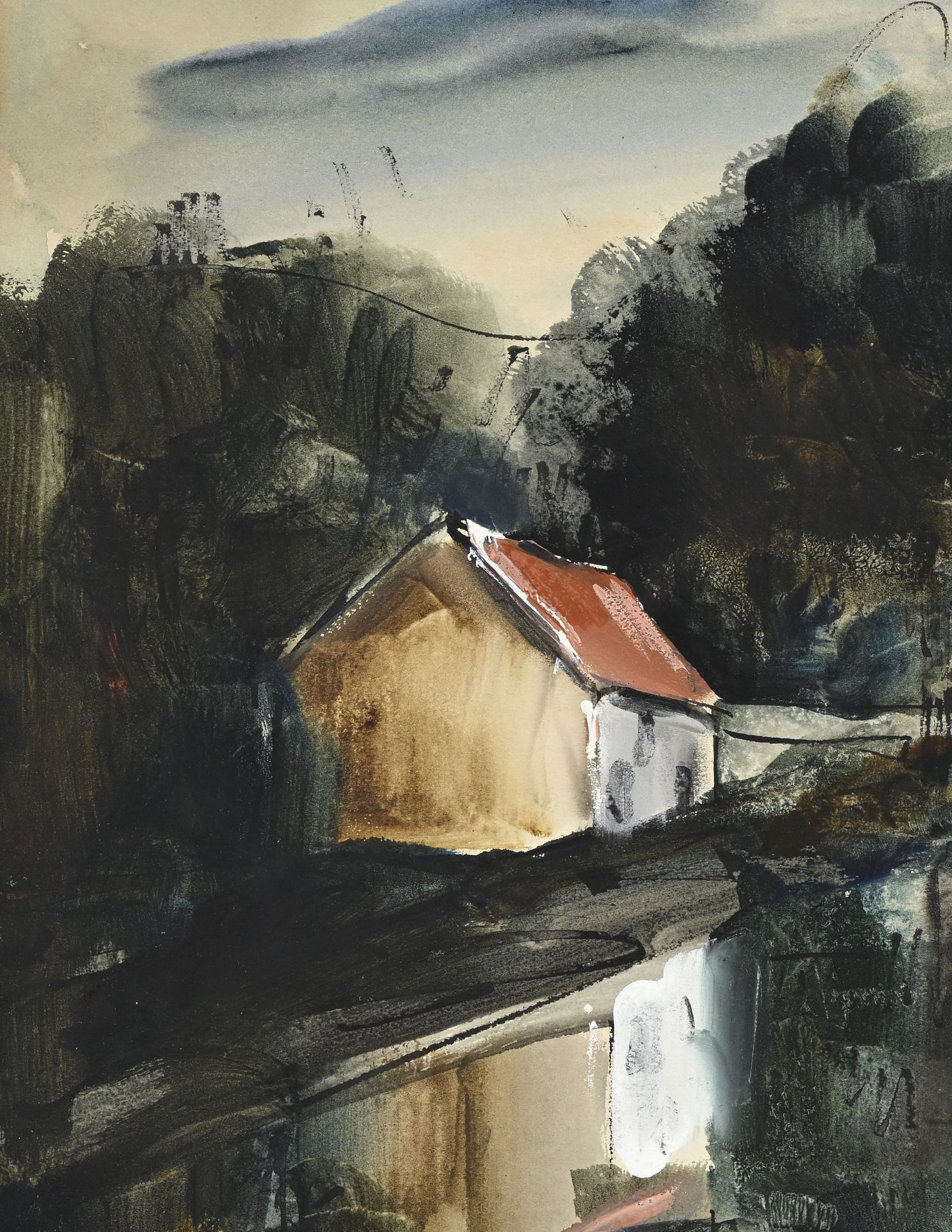 Maurice de Vlaminck (1876-1958), Maisons au bord de l'eau , c. 1930, aquarelle, encre et gouache su - Image 3 of 6