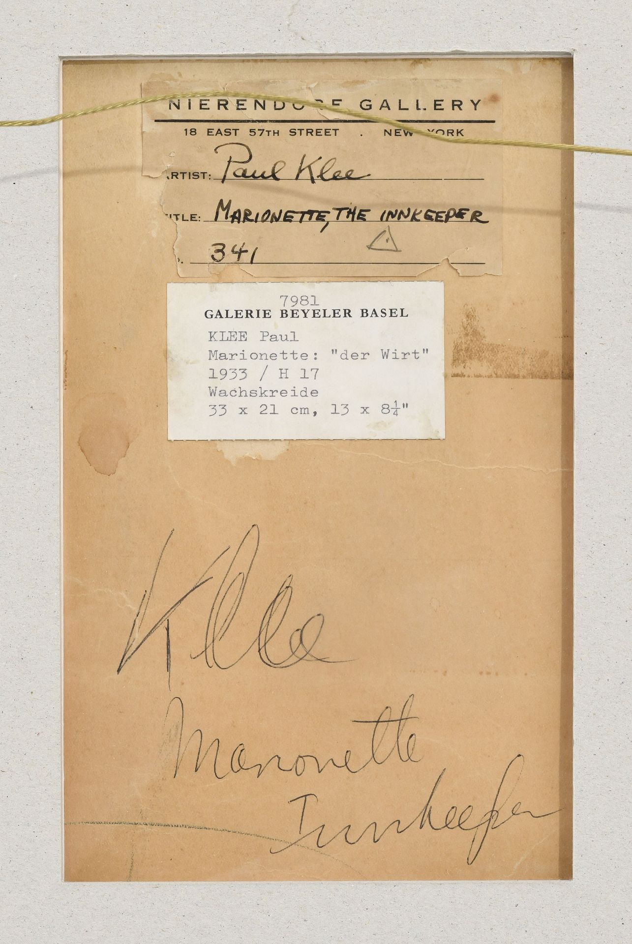 Paul Klee (1879-1940), Marionette: Der Wirt , 1933, craies sur papier préparé sur carton, signé, 33 - Image 7 of 7