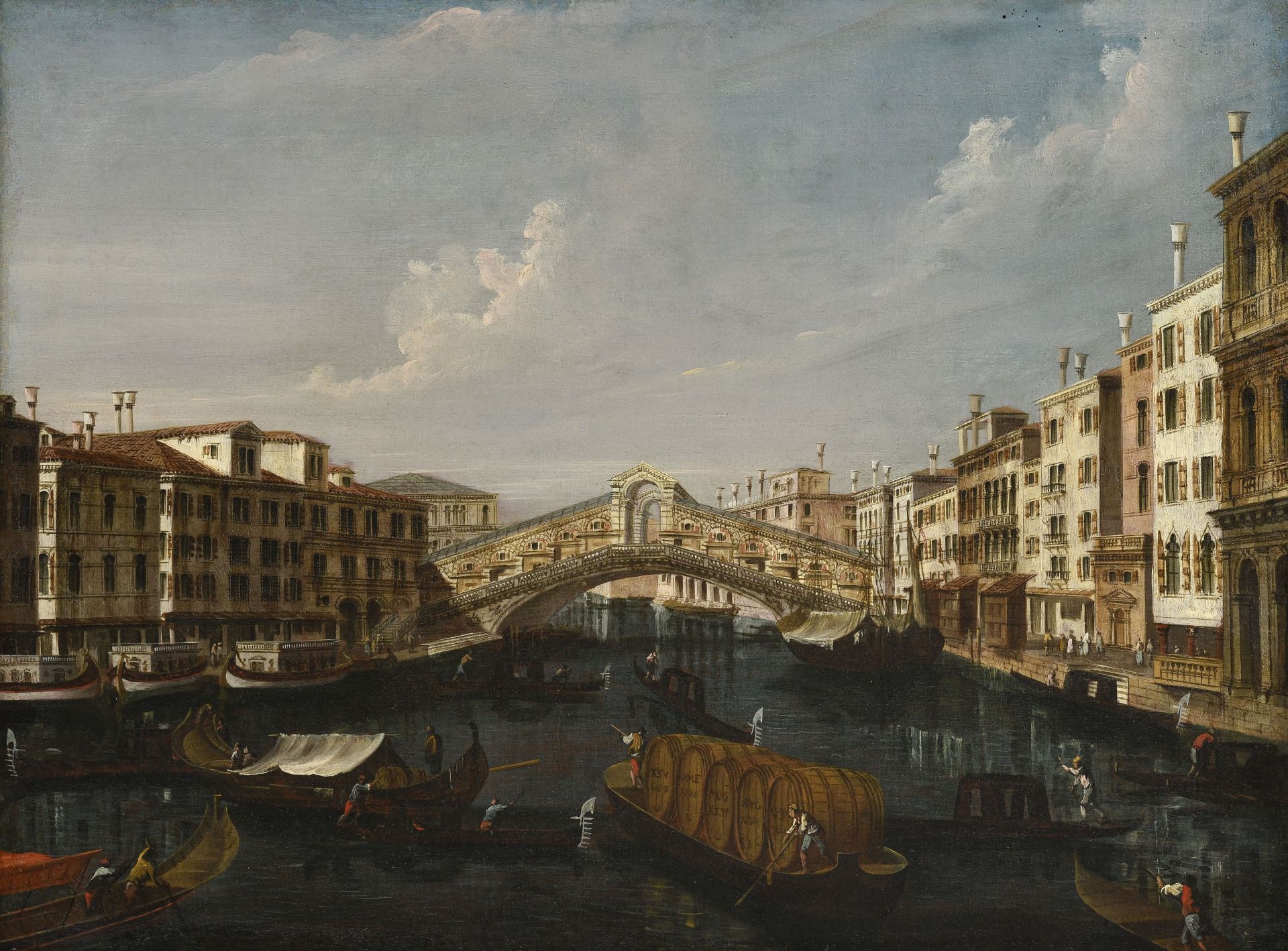 Francesco Albotto (1721/22-1757), Vue du Grand Canal vers Rialto, huile sur toile, 46x60 cm