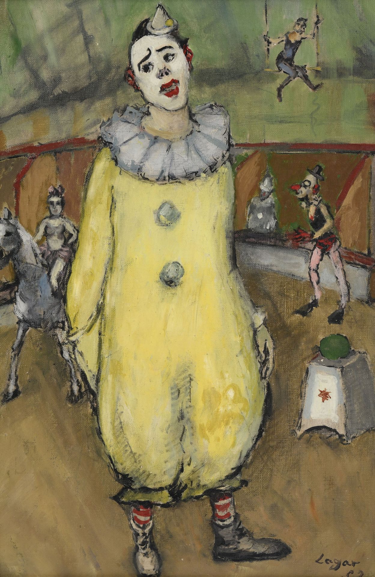 Celso Lagar (1891-1966), Clown au cirque, 1952, huile sur toile, signée et datée, 55x38,5 cm