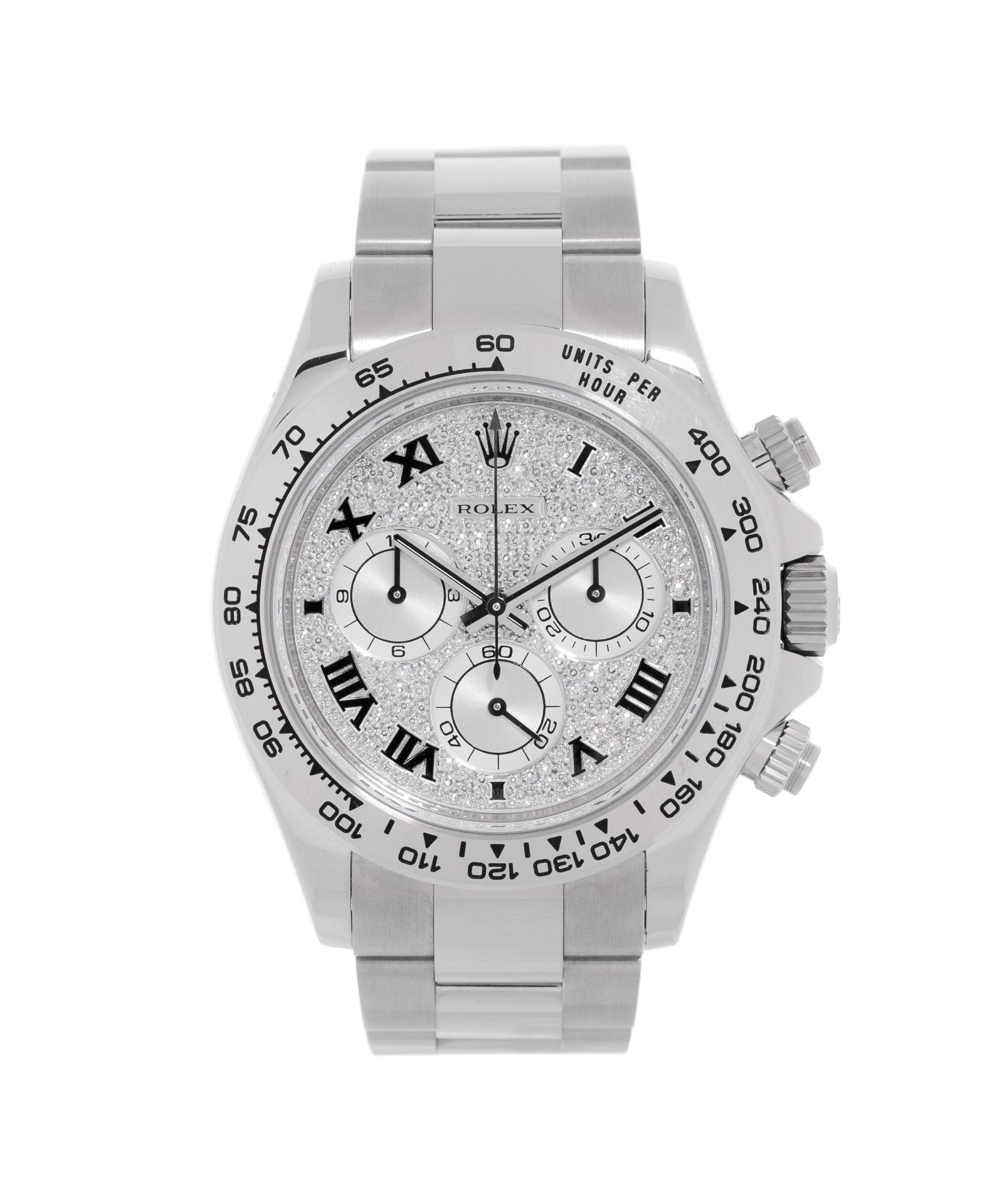 Rolex, Daytona, réf. 116589/2119, montre-bracelet chronographe en or gris 750 avec le cadran pavé de