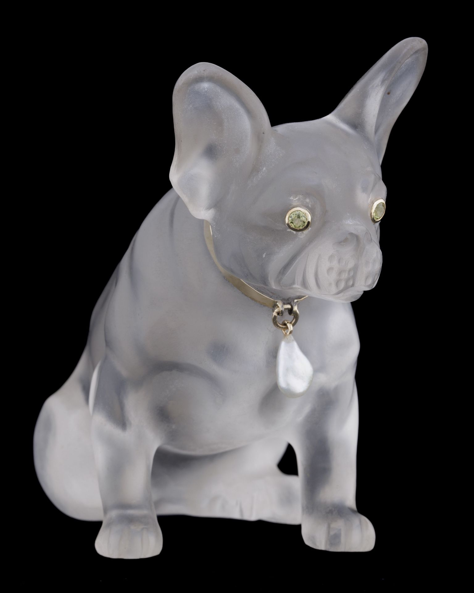 Cartier, attribué à, sculpture de Bouledogue français début XXe s. en cristal de roche avec collier - Image 2 of 6