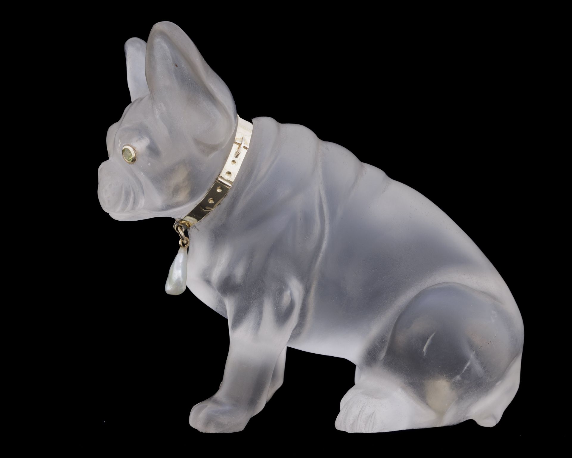 Cartier, attribué à, sculpture de Bouledogue français début XXe s. en cristal de roche avec collier - Image 4 of 6