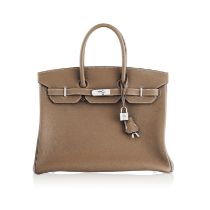 Hermès, sac Birkin 35 en cuir Togo Etoupe, année 2020-2021, tirette clochette 2 clefs et cadenas, ho