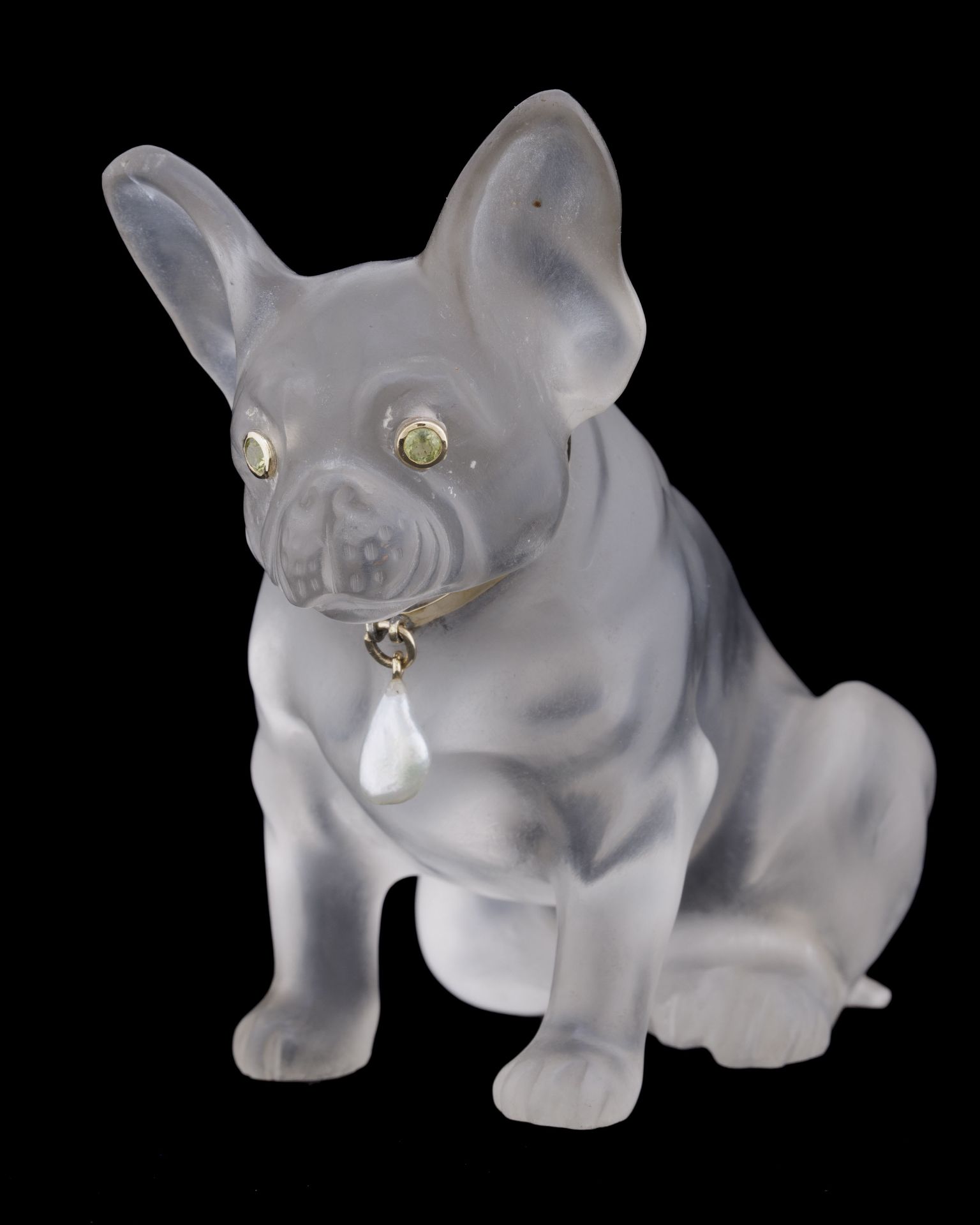 Cartier, attribué à, sculpture de Bouledogue français début XXe s. en cristal de roche avec collier - Image 3 of 6