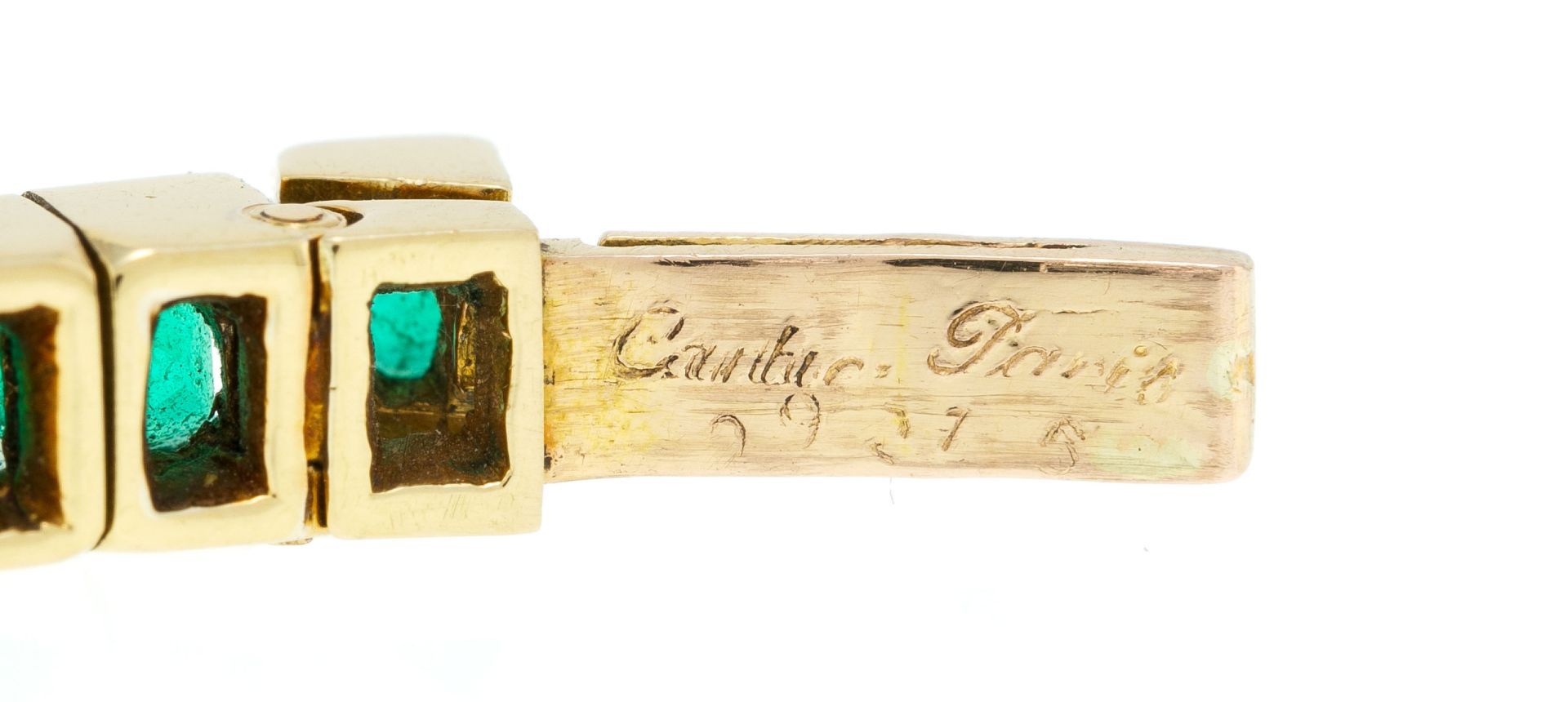 Cartier, bracelet rivière or 750 serti d'émeraudes carrées en double chute, boîte - Bild 6 aus 7