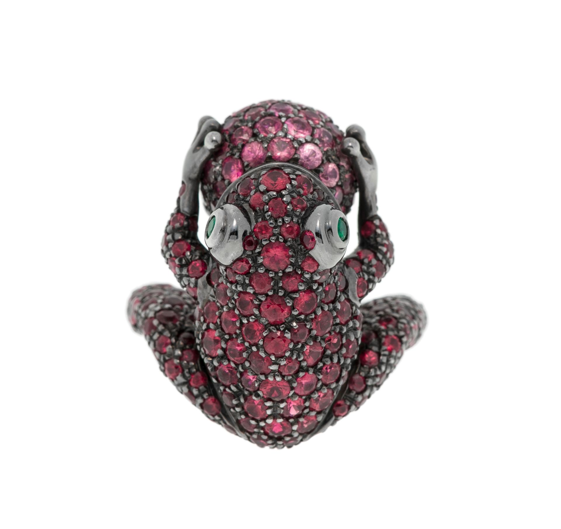 Boucheron, bague figurant une grenouille coassant en or 750 noirci entièrement pavée de saphirs rose - Image 5 of 5