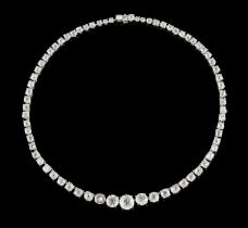 Boucheron, monture par, collier rivière platine et or gris 750 serti de diamants taille ancienne