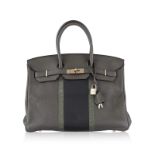 Hermès, sac Birkin 35 en cuir clémence étain, anthracite, varan, 2011, palladium, tirette, clochett