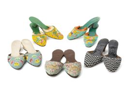 FIVE PAIRS OF BEADED SLIPPERS