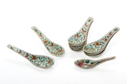 A SET OF TEN LARGE 'BAMBOO' PORCELAIN SPOONS