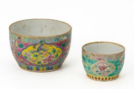 TWO PINK AND TURQUOISE GROUND FAMILLE ROSE CHUPU BOWLS