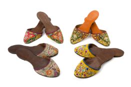 FOUR PAIRS OF EMBROIDERED SLIPPERS