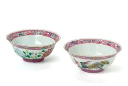 TWO FAMILLE ROSE PINK RIMMED 'PHOENIX AND PEONY' BOWLS
