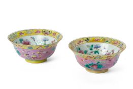 A PAIR OF PINK GROUND 'IN AND OUT' BOWLS