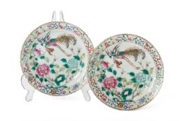 A PAIR OF WHITE GROUND FAMILLE ROSE 'PHOENIX' PLATES