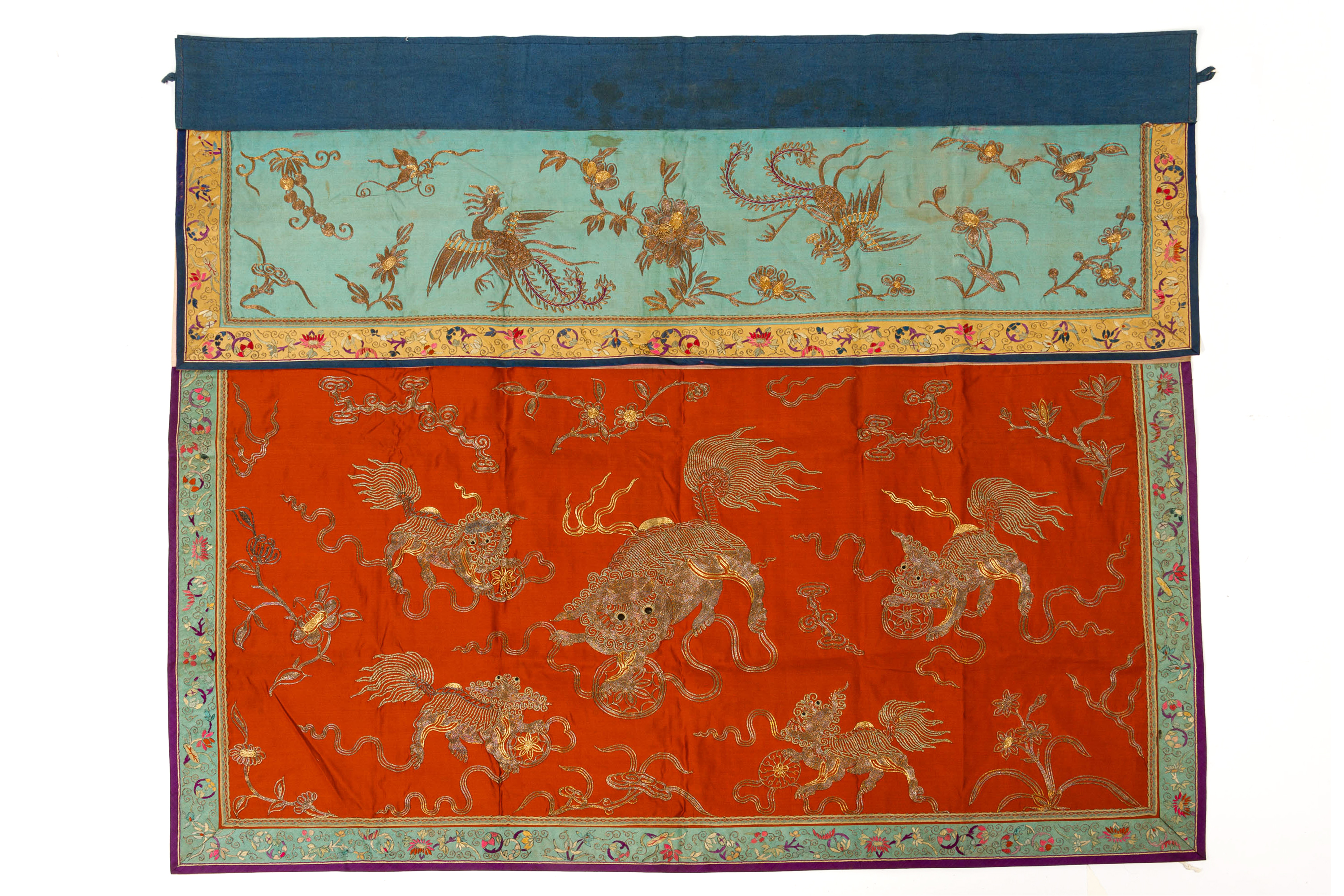 A SILK AND METAL THREAD EMBROIDERED ALTAR FRONT