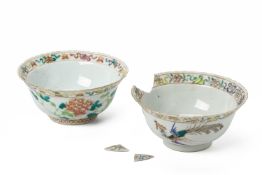 TWO SIMILAR FAMILLE ROSE PHOENIX AND PEONY BOWLS