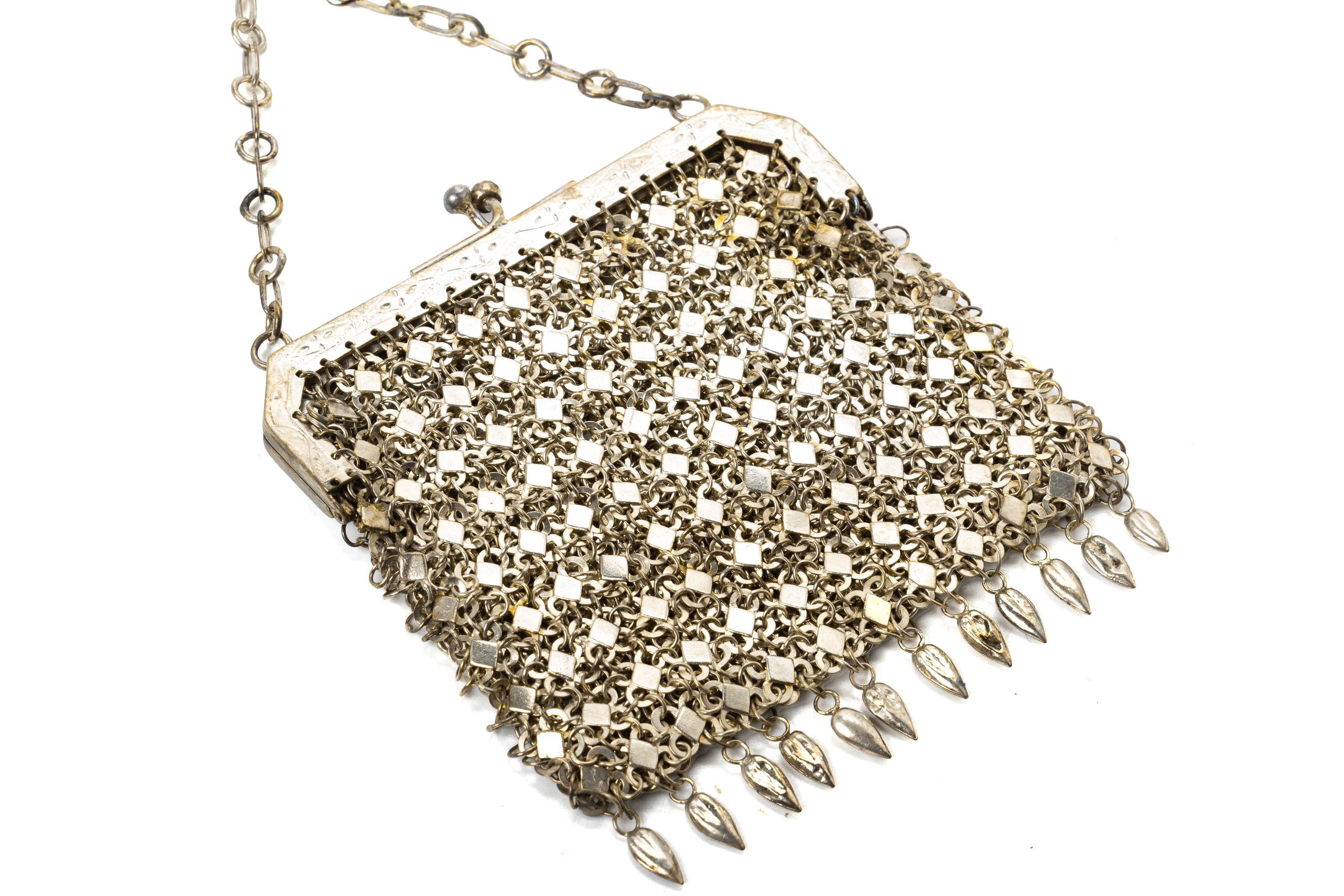 TWO WHITE METAL MESH PURSES WITH CHATELAINE CLIPS - Image 5 of 15