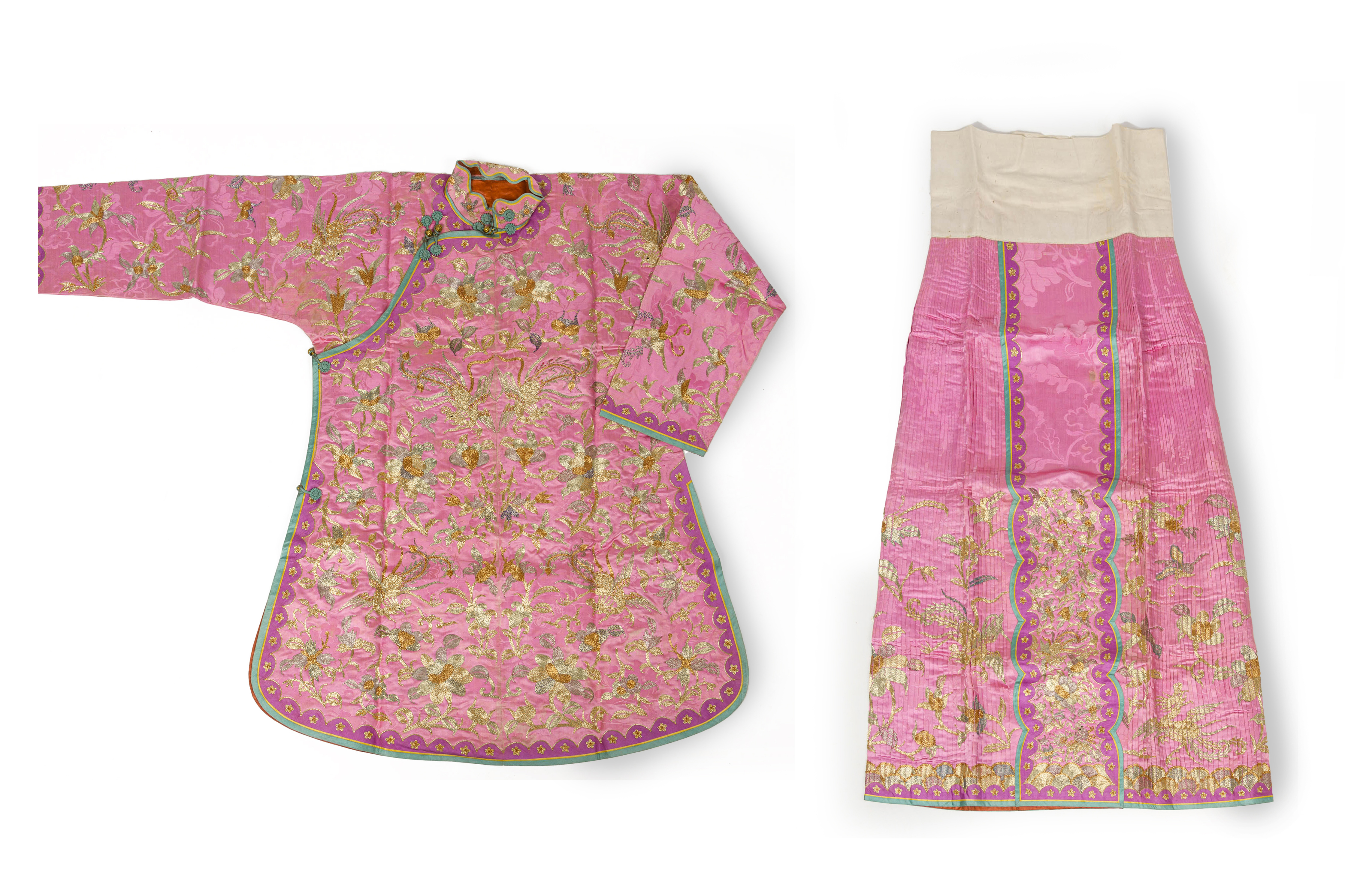 A SILK AND METAL THREAD EMBROIDERED TWO PIECE WEDDING OUTFIT