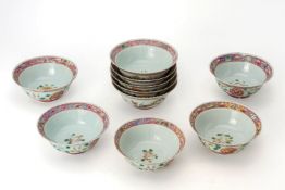 A GROUP OF TEN LARGE PORCELAIN BOWLS