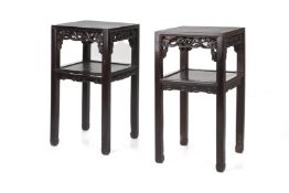 A PAIR OF SQUARE BLACKWOOD SIDE TABLES