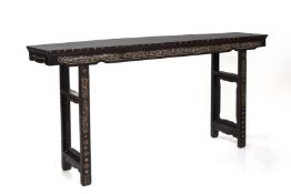 A LARGE MOTHER OF PEARL INLAID BLACKWOOD ALTAR TABLE