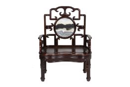 A LARGE MARBLE INSET BLACKWOOD ARMCHAIR
