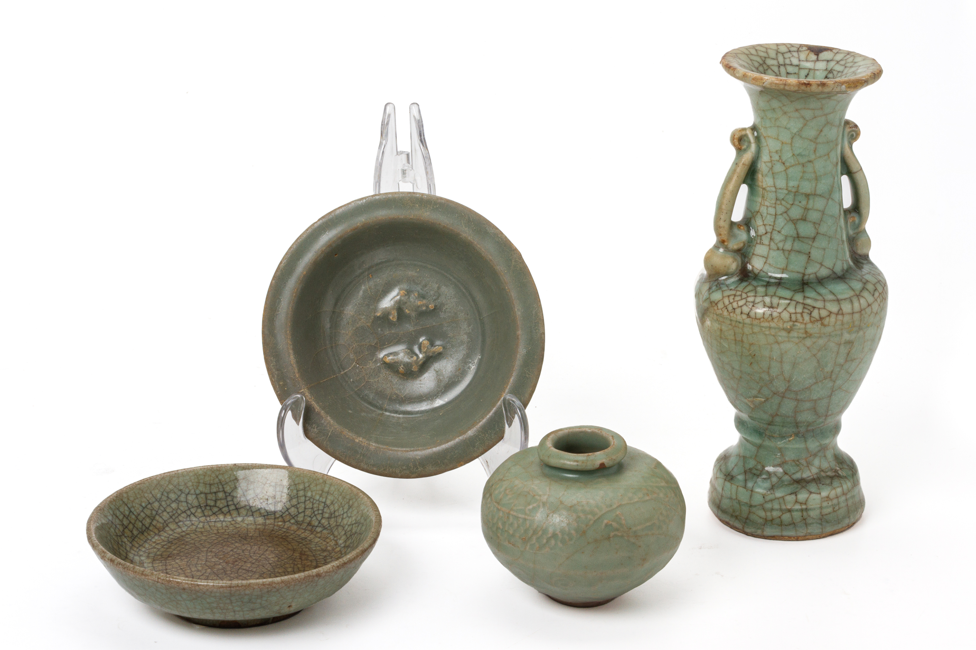 A GROUP OF CELADON GLAZED ITEMS