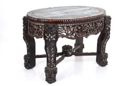 A MOTHER OF PEARL INLAID & MARBLE OVAL TABLE AND FOUR STOOLS