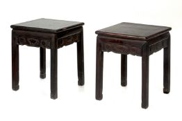A PAIR OF SQUARE BLACKWOOD SIDE TABLES