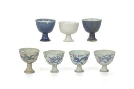A GROUP OF BLUE AND WHITE 'HATCHER CARGO' STEM CUPS