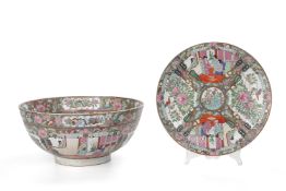 A CANTON FAMILLE ROSE PORCELAIN PUNCH BOWL AND CHARGER