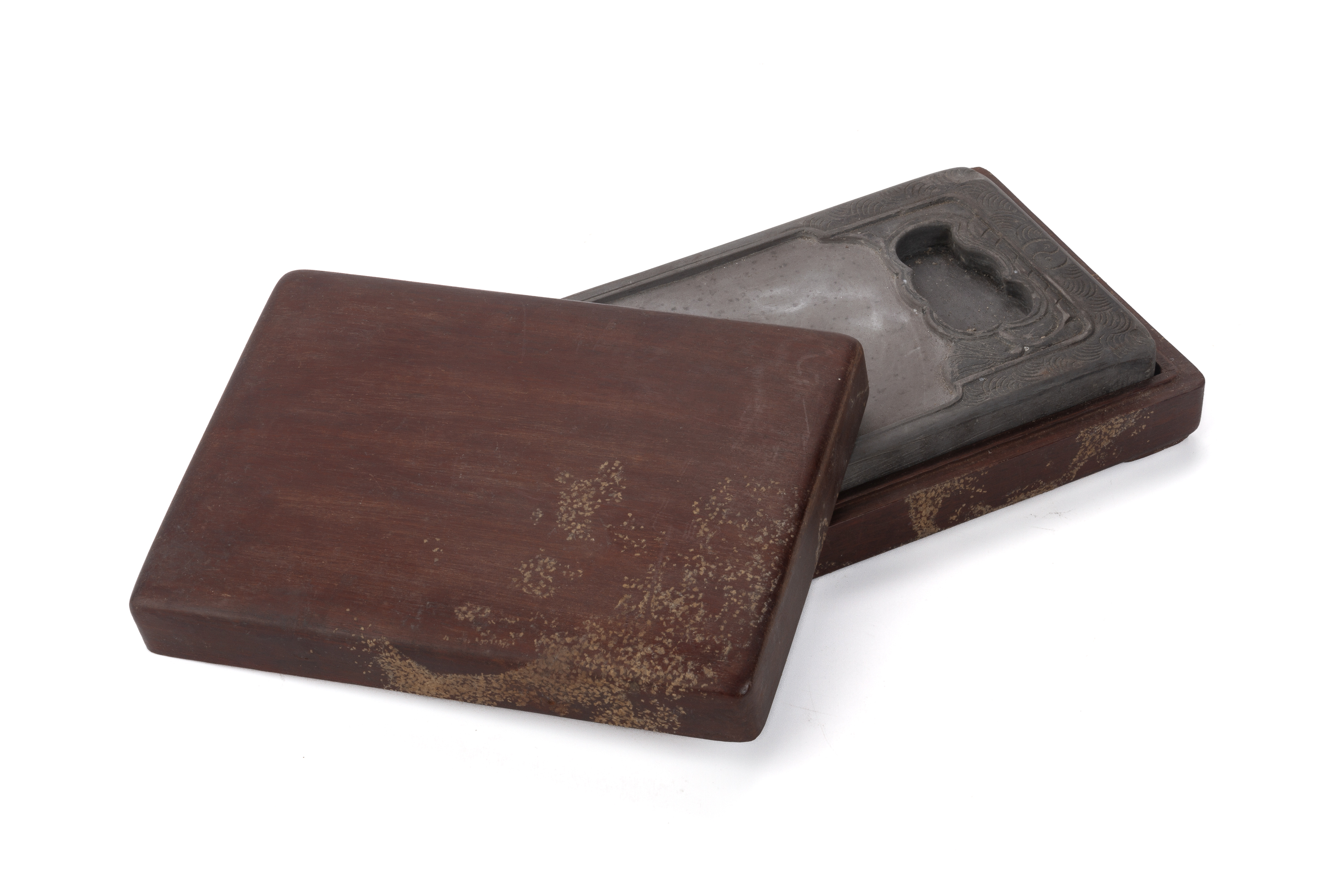 A CARVED RECTANGULAR INKSTONE WITH BOX - Image 2 of 3